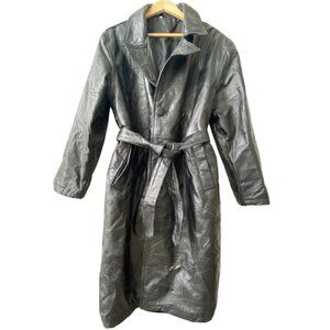 Italian Stone Womens Patchwork Genuine Long Leather Coat Black Size Medium